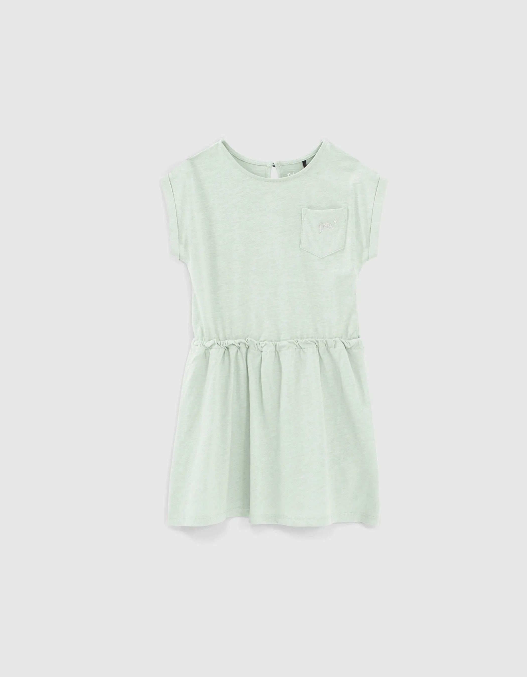 Robe aqua Essentiel brodée en coton bio fille