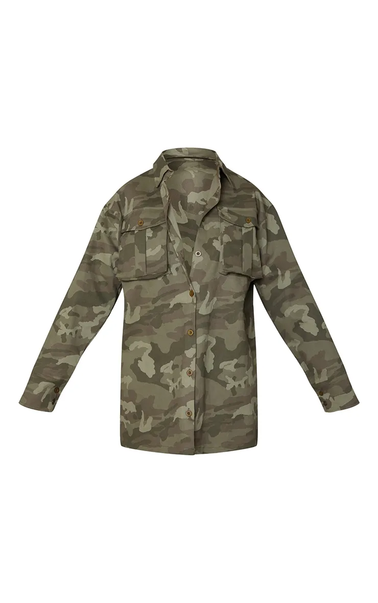 Robe chemise oversize style cargo camouflage multicolore à poches