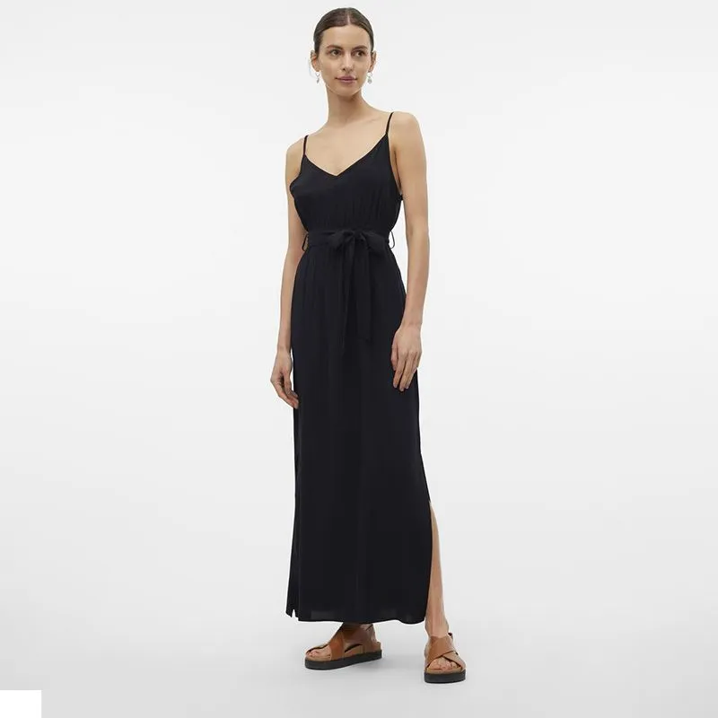 Robe longue noire ceinturée avec fentes Femme VERO MODA à prix 