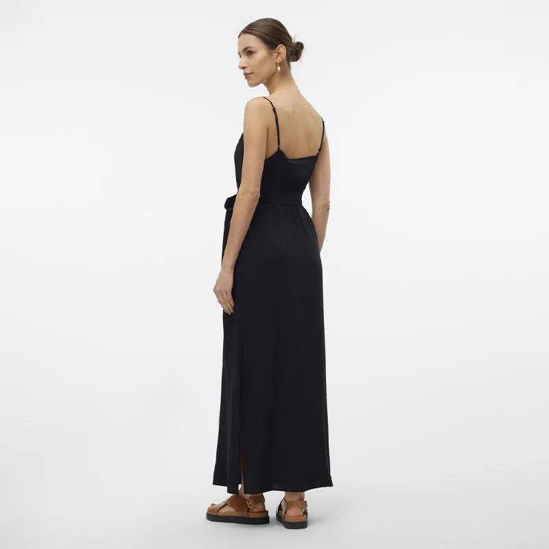 Robe longue noire ceinturée avec fentes Femme VERO MODA à prix 