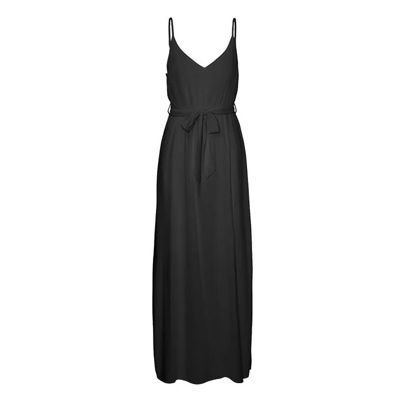 Robe longue noire ceinturée avec fentes Femme VERO MODA à prix 