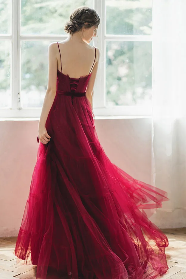 Robe mariée rouge bordeaux bohème 2020 avec ceinture velours