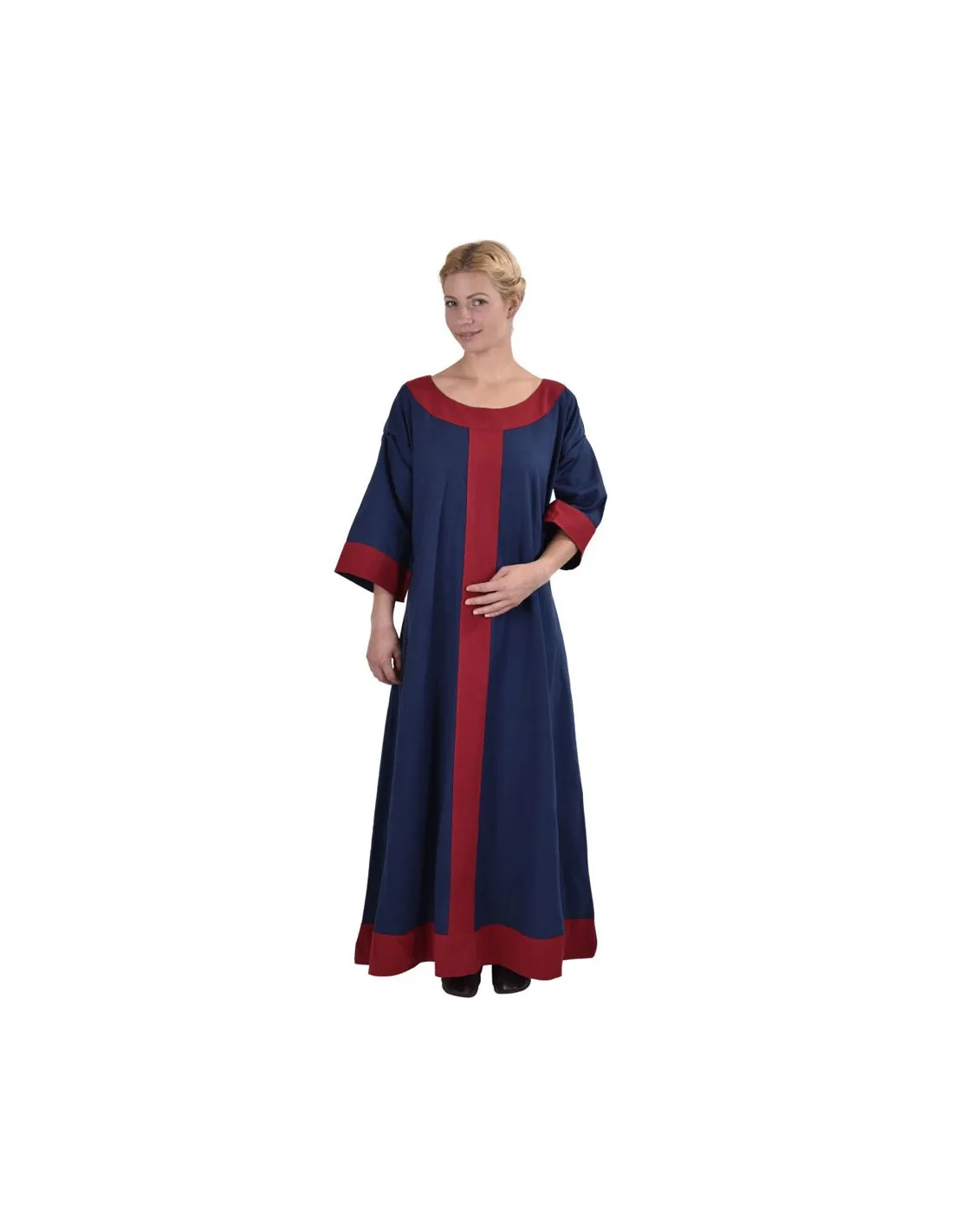 Robe médiévale Gudrun, bleu-rouge ⚔️ Boutique Épées