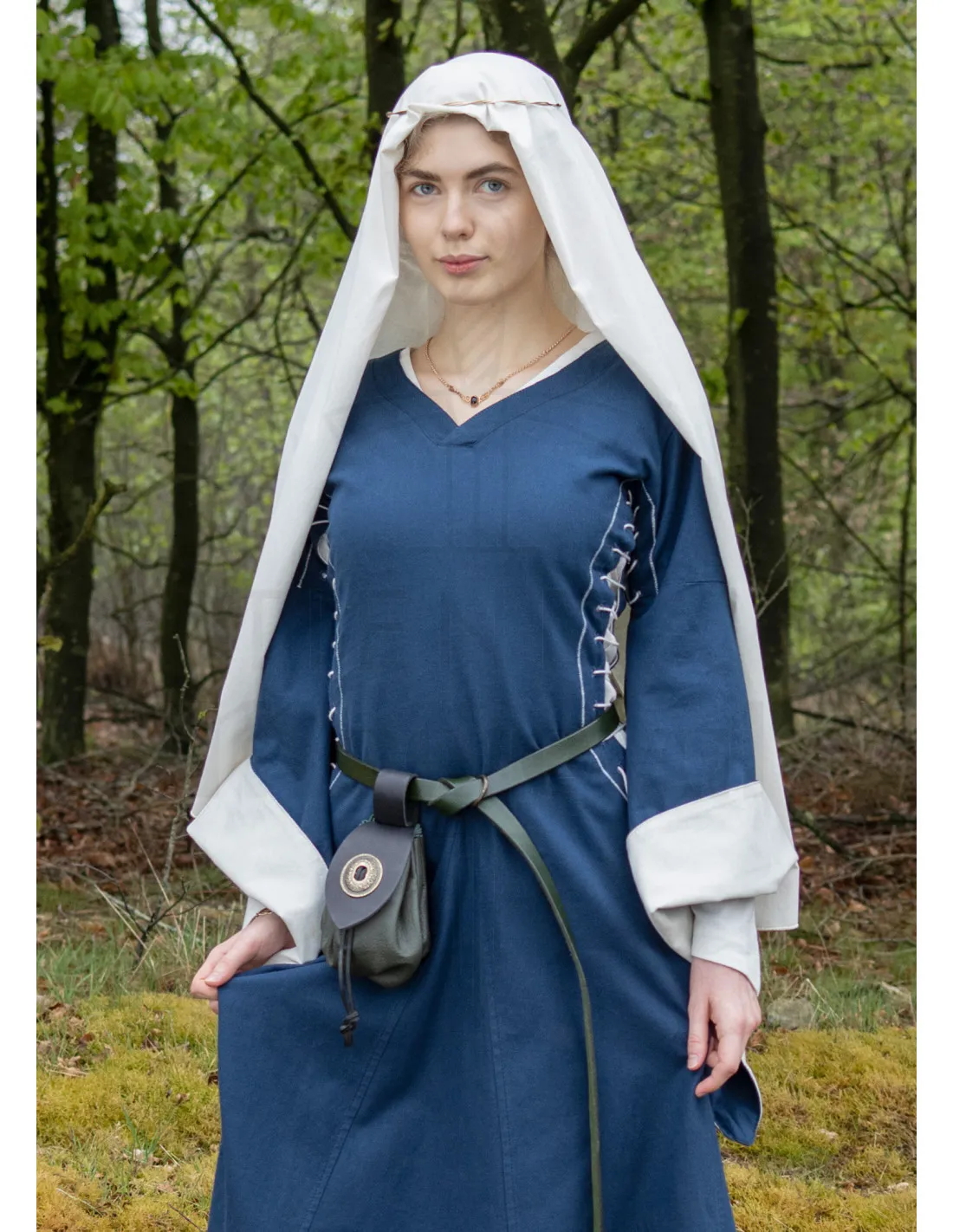 Robe médiévale ouverte Bliaut Amal, bleu naturel ⚔️ Boutique Épées