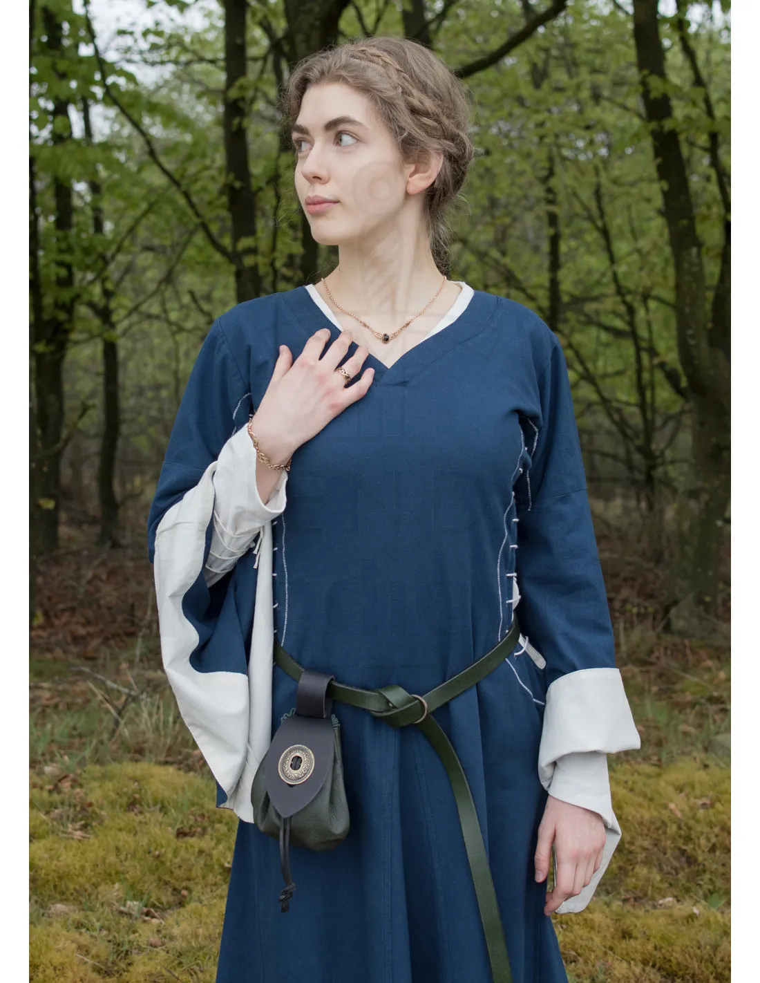 Robe médiévale ouverte Bliaut Amal, bleu naturel ⚔️ Boutique Épées