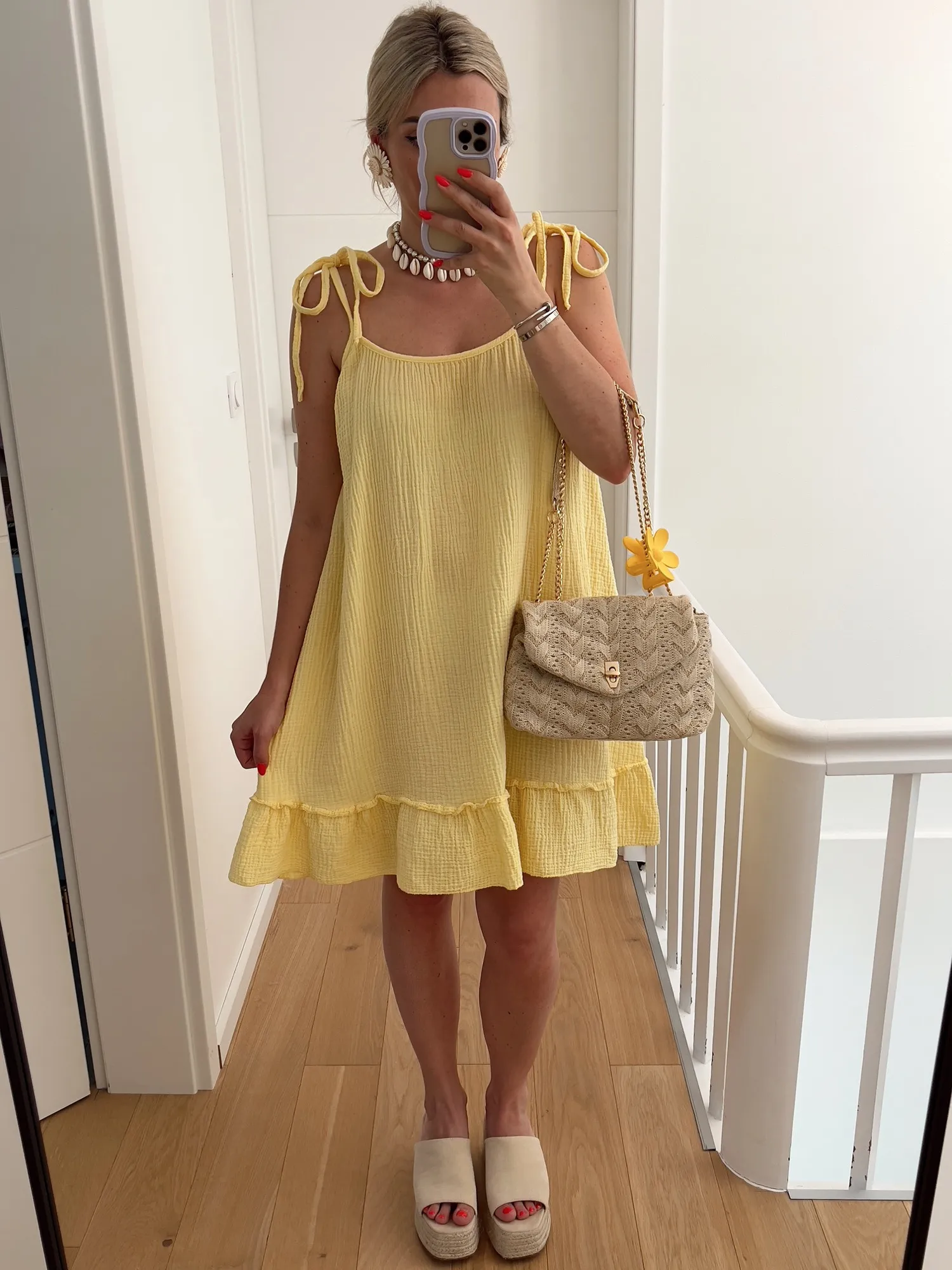 Robe NARANJA En gaze de coton avec bretelles noeuds jaune