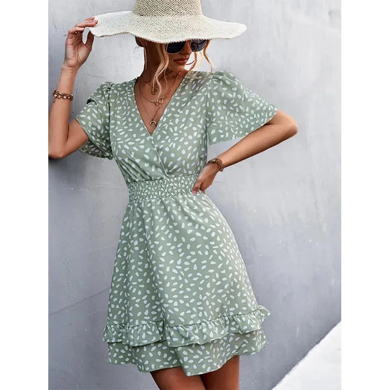 Robe Verte à Imprimé Vintage