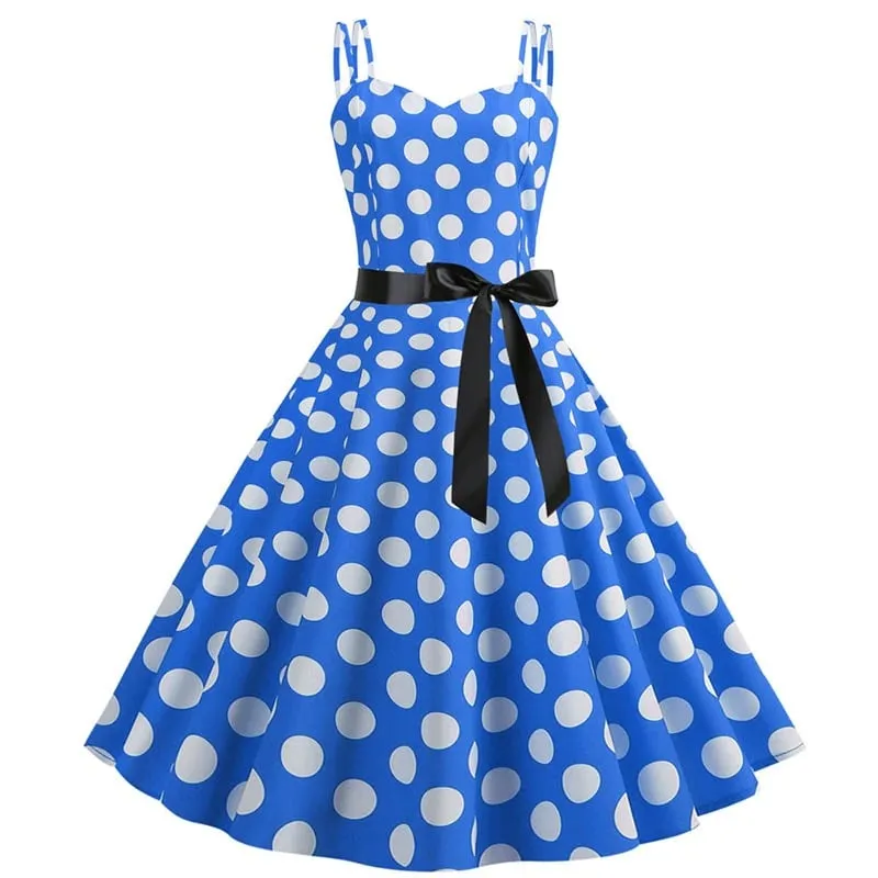 Robe Vintage  Rockabilly Bleu Pois