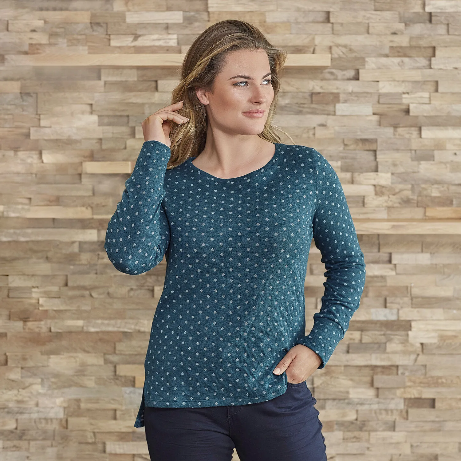 Sweat-shirt à encolure arrondie avec motif de micro-taches ⋆ Lehner Versand