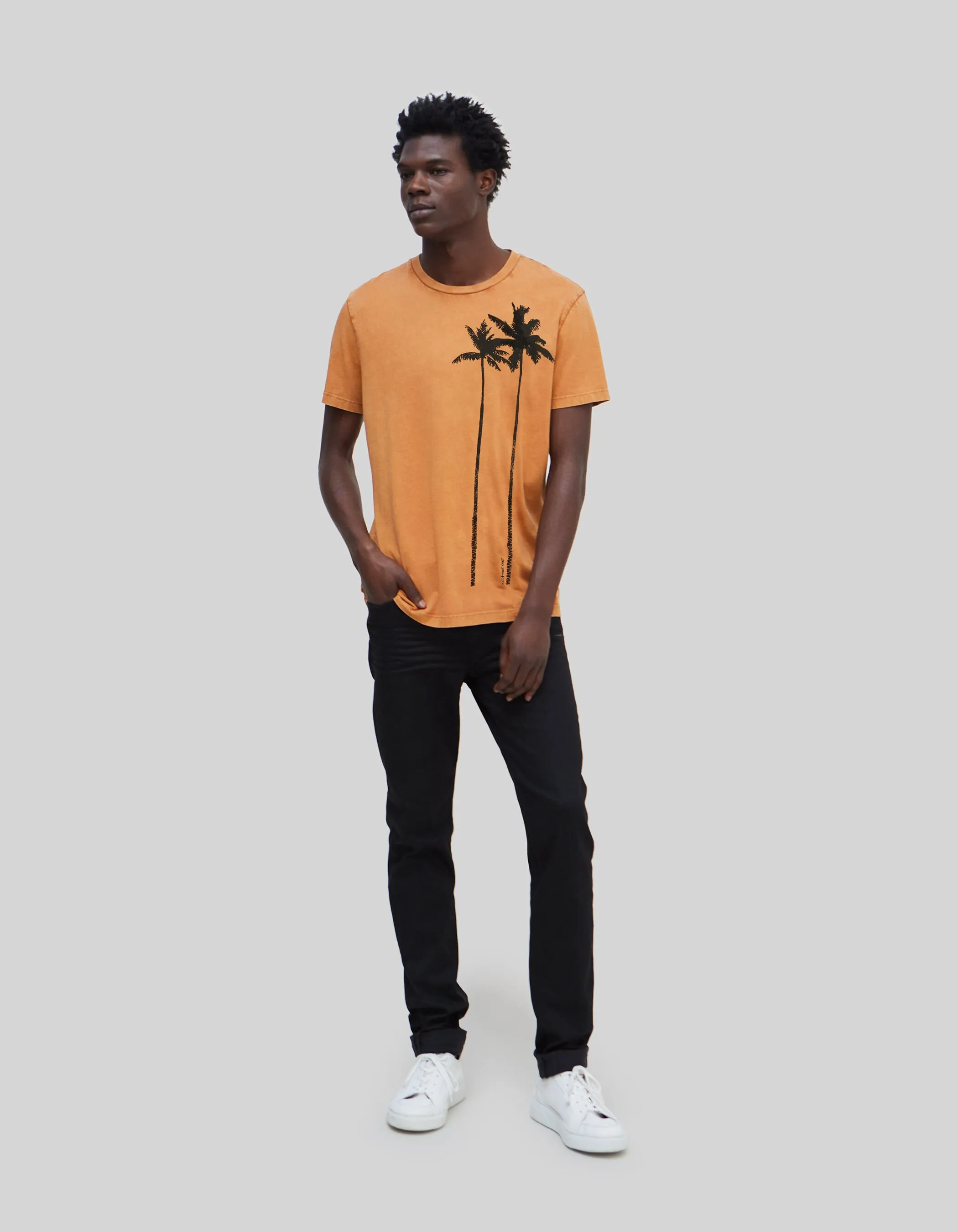 T-shirt cognac visuels palmiers avec broderies Homme