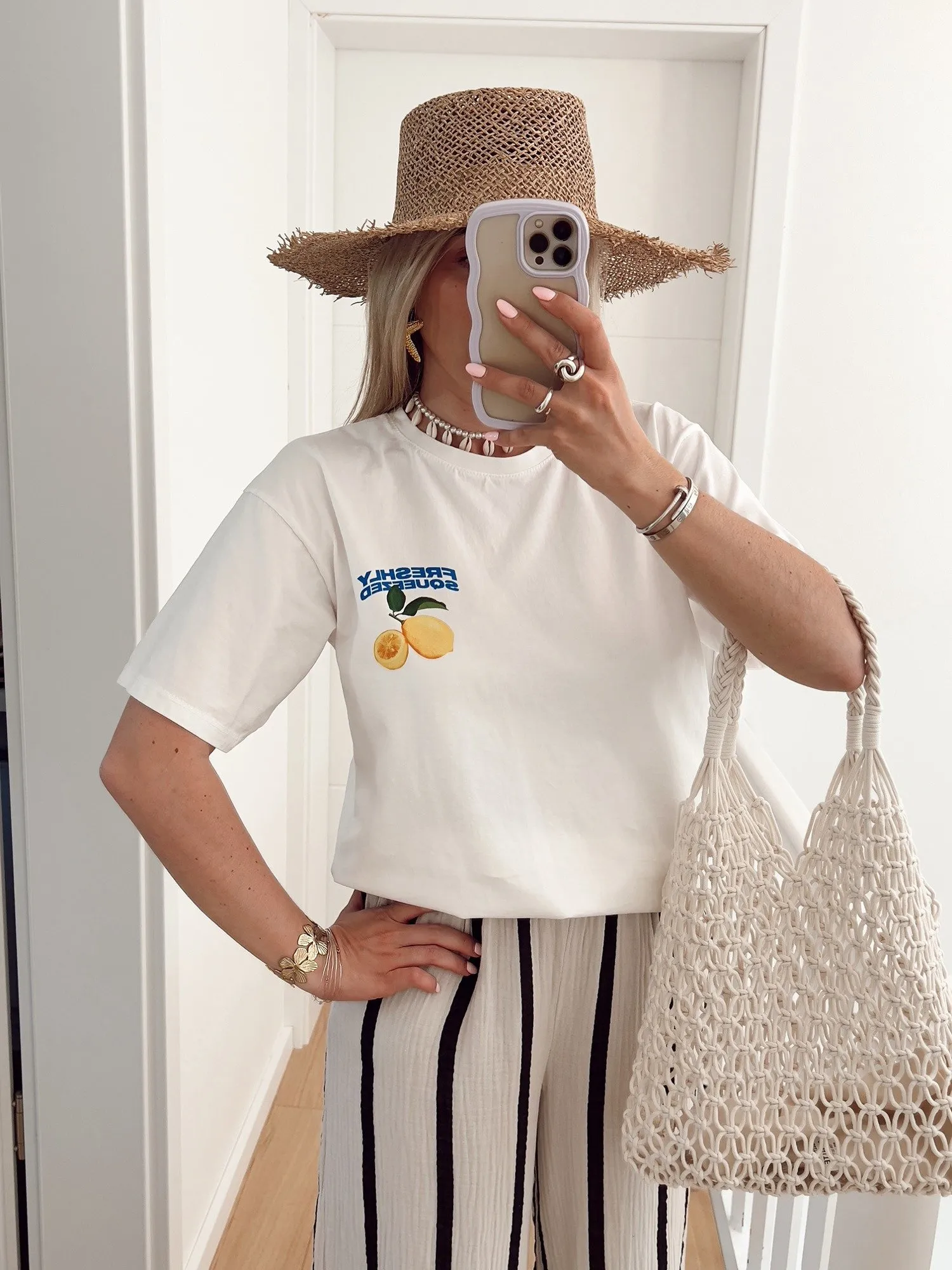 T shirt FRESHLY En coton avec motif citron, blanc