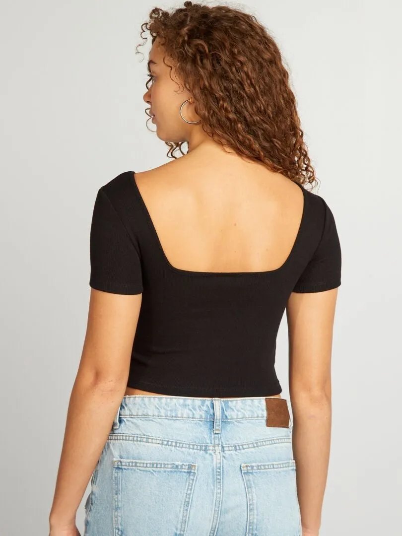 Tee-shirt crop top - noir